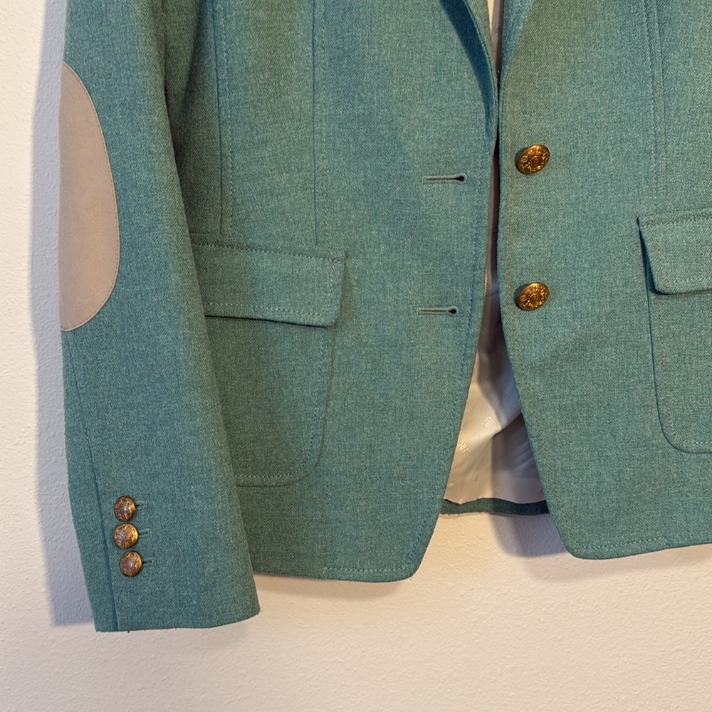 Banana Republic Teal Blazer with Elbow Pads Poly Wool Blend - Picture 2 of 7